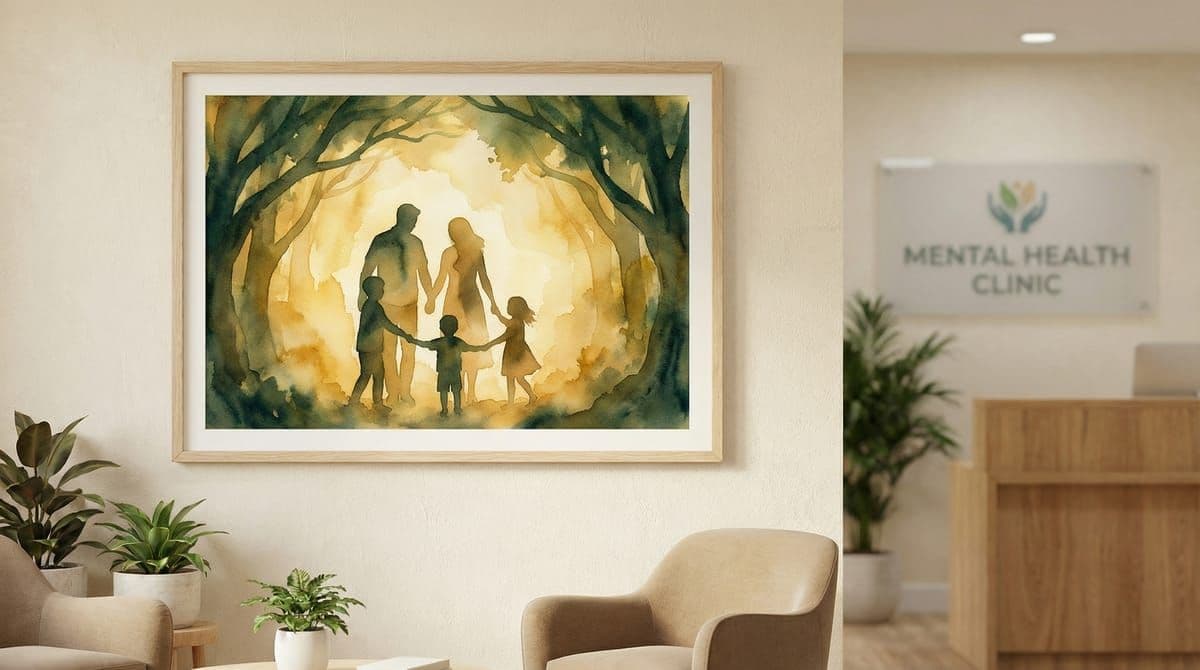 A family silhouette walking together through golden light, representing unity and support
